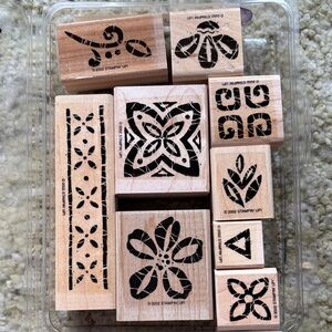 Stampin' Up! Wood Stamp Set - Black Floral & Geometric Designs- Beautiful Batik
